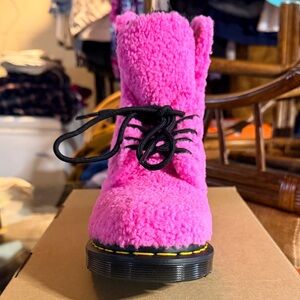 Dr. Martens Pink Fleece Combat Boots